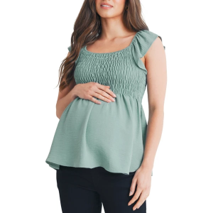 Women's Hello Miz Smocked Sleeveless Shirt XLarge Sage