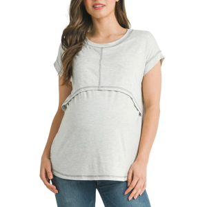 Women's Hello Miz Double Layer Nursing T-Shirt Medium Grey