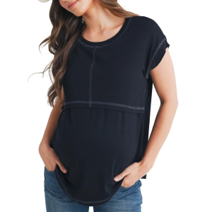 Women's Hello Miz Double Layer Nursing T-Shirt XLarge Black