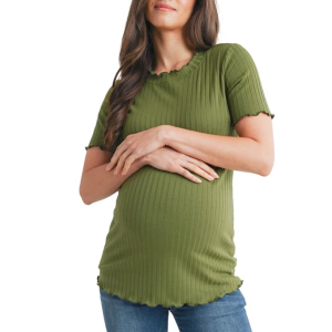 Women's Hello Miz Ribbed Jersey T-Shirt Small Olive