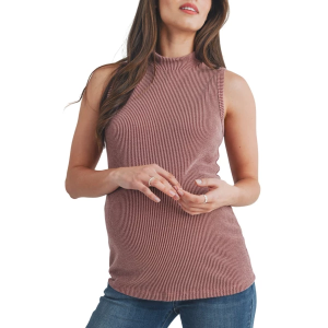 Women's Hello Miz Ribbed Sleeveless Shirt Medium Red Brown
