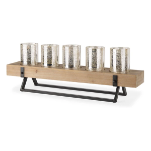 Mercana Benk Wood and Black Metal Five Candle Holder