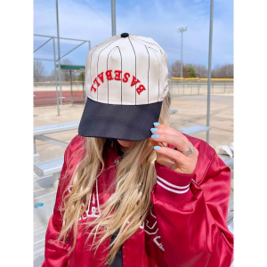 Women's KENZKUSTOMZ Baseball Vintage Trucker Snapback Hat One Size Red Stripe