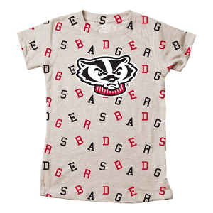 Wisconsin Badgers Wes and Willy Girls' All-Over Print Kids' T-Shirt XLarge Oatmeal