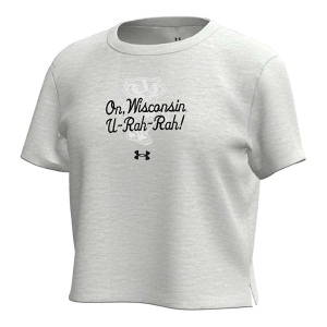 Wisconsin Badgers Under Armour Girls' Breezy Kids' Crop XLarge Grey Heather
