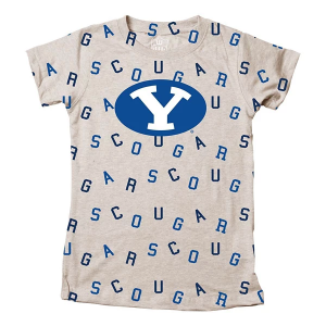 BYU Cougars Wes and Willy Girls' All-Over Print Kids' T-Shirt XLarge Oatmeal