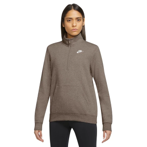 Women's Nike Sportswear Club Fleece Long Sleeve 1/4 Zip Medium Mink Brown/Htr/White