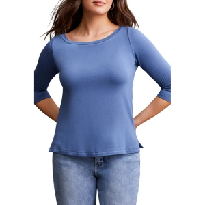 Women's Tribal Side Slits 3/4 Sleeve Shirt Medium Blue Jay