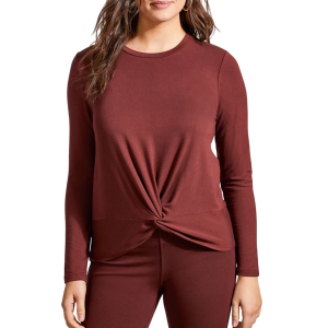 Women's Tribal French Terry Knot-Front Long Sleeve Shirt Medium Rum