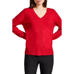 Women's Tribal Pullover Sweater Cable Knit Detail Large Scarlet