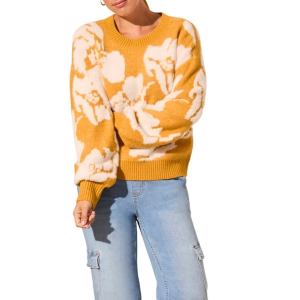 Women's Tribal Pullover Sweater Eyelash Yarn XLarge Desert Sun