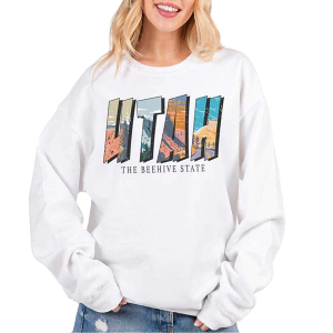 Women's A. Blush Utah The Beehive State Crewneck Sweatshirt Small White