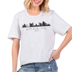 Women's A. Blush Salt Lake City Skyline Utah T-Shirt Small Ash
