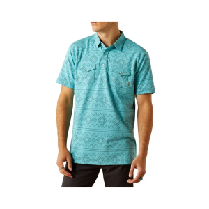 Men's Ariat Retro Western Snap Polo Medium Light Blue Southwest
