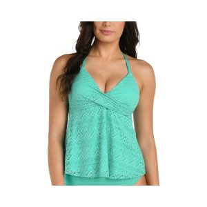 Women's 24th & Ocean Cecily Molded Crochet Wrap Swim Tankini Misses 12 Aquamarine