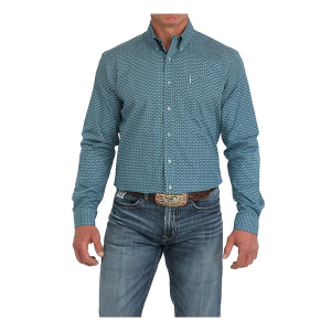 Men's Cinch Modern Fit Geometric Print Western Long Sleeve Button Up Shirt Large Green