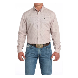 Men's Cinch Western Basketweave Print Long Sleeve Button Up Shirt Large Pink