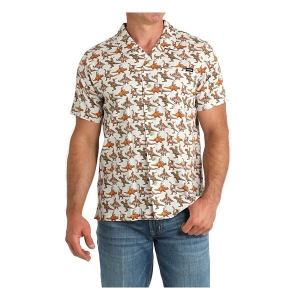 Men's Cinch Bronc-A-Saurus Camp Button Up Shirt Medium Cream