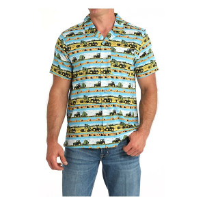Men's Cinch Hayin' Season Camp Button Up Shirt 2XLarge White Green