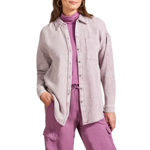Women's Tribal Waffle Long Sleeve Button Up Shirt Large Grape