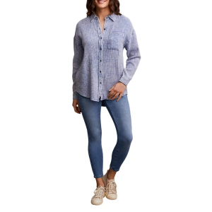 Women's Tribal Waffle Long Sleeve Button Up Shirt Small Blue Jay