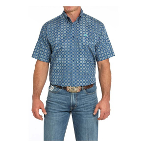 Men's Cinch Western Medallion Print Button Up Shirt Large Royal Blue