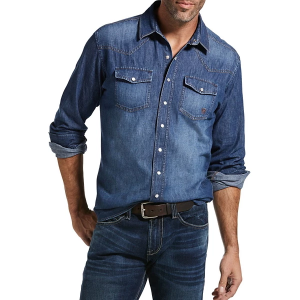 Men's Ariat Classic Fit Denim Long Sleeve Button Up Shirt Large Stone