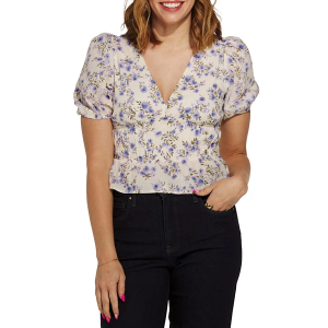 Women's DRESS FORUM Bubble Sleeve Shirt Large Lilac Floral
