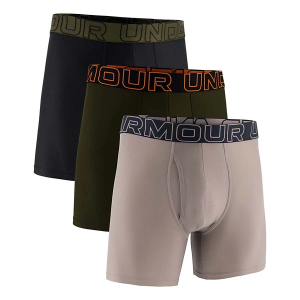 Men's Under Armour Performance Tech 6" Boxer Briefs Underwear 3 Pack 2XLarge Taupe/Green/Black