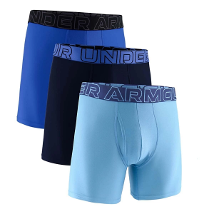 Men's Under Armour Performance Tech 6" Boxer Briefs Underwear 3 Pack 2XLarge Blue/Smoke