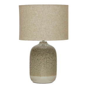 Creative Co-Op Stoneware Table Lamp with Linen Shade