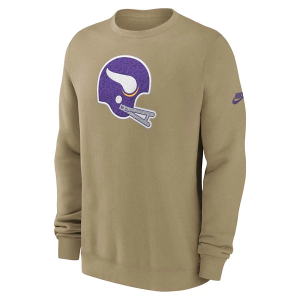 Minnesota Vikings Nike 2025 Rewind Club Crewneck Large Tan