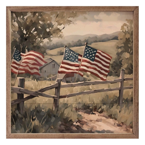 Kendrick Home Flags On Wooden Fence Sign