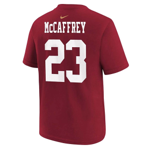 Kids' San Francisco 49ers Nike Christian McCaffrey #23 FUSE Name & Number T-Shirt 4Y Red