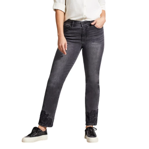 Women's Tribal Sophia Embroidered Curvy Straight Jeans Faded Black 6 28