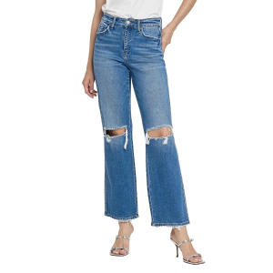 Women's Flying Monkey Desructed Slim Fit Wide Leg Jeans Dark Wash 25 30.5