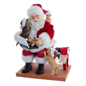 Kurt S. Adler 9" Fabrich Santa With Laptop and Pets