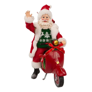 Kurt S. Adler 10" Fabrich Santa On Scooter