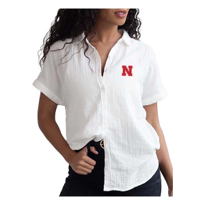 Nebraska Cornhuskers Chicka-D Women's Weekend Button Up Large White