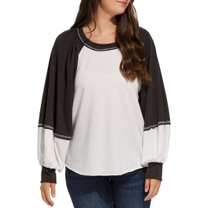 Women's Ces Femme Color Block Long Sleeve Shirt Medium White Charcoal