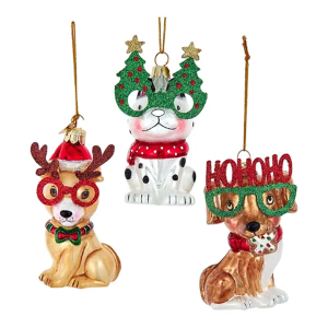 Kurt S. Adler Noble Gems Glass Christmas Dog Ornament (Styles May Vary)