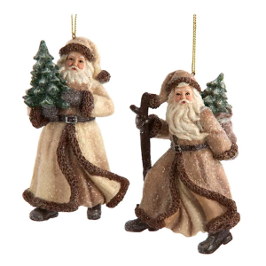 Kurt S. Adler Brown & Off White Santa With Tree & Stick Ornament (Styles May Vary)
