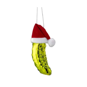 Kurt S. Adler Noble Gems Pickle In Santa Hat Glass Ornament