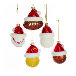 Kurt S. Adler Noble Gems Sports Ball With Santa Hat Glass Ornament (Styles May Vary)