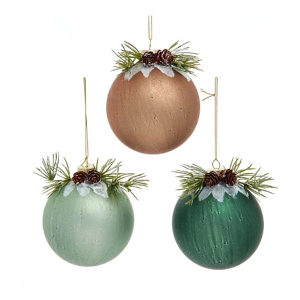 Kurt S. Adler Glass Winter Green & Light Brown Pinecone Design Ball Ornament (Colors May Vary)