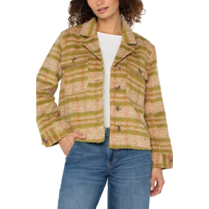 Women's Liverpool Los Angeles Button Front Boxy Jacket Large Green Gold