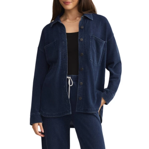 Women's Z Supply All Day Knit Denim Long Sleeve Shacket Medium Indigo