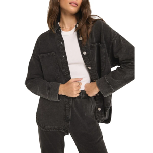 Women's Z Supply All Day Knit Denim Long Sleeve Shacket XSmall Vintage Black