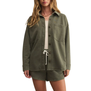 Women's Z Supply All Day Knit Denim Long Sleeve Shacket XSmall Hunter Green