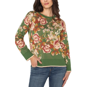 Women's Liverpool Los Angeles Pullover Sweater XLarge Green Mlt Flrl